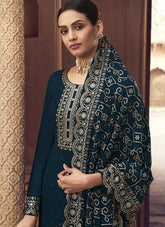 Santoon Salwar Suit in Teal Blue